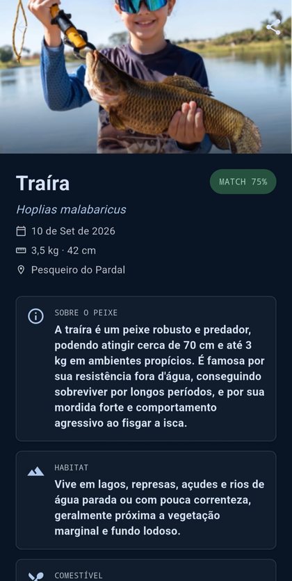 Tela de identificação de peixe por IA